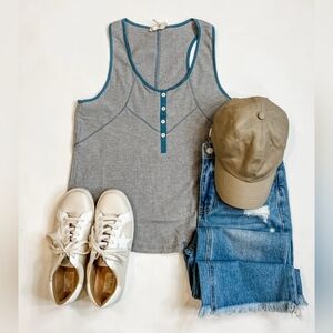 Hem & Thread Vintage Style Henley Tank Top, Size S